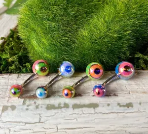 Metallic Coated Eyeball Belly Ring Navel Naval Blue, Green, Pink, Black