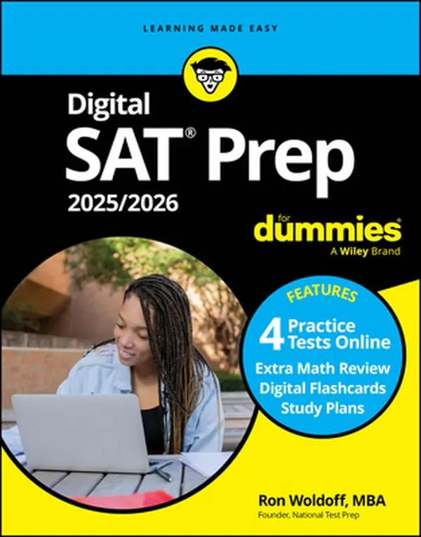 USED Book - Digital SAT Prep 2025/2026 for Dummies: Book + 4 Practice Tests + Flashcards Online by Woldoff, Ron (Paperback) - english