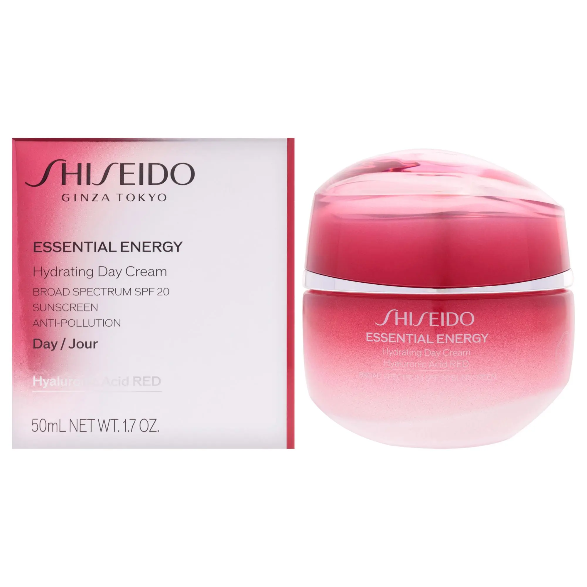 Shiseido Essential Energy Hydrating Day Cream for Women - SPF 20, sun protection, anti-pollution, 1.7 oz (50ml) jar, apply daily