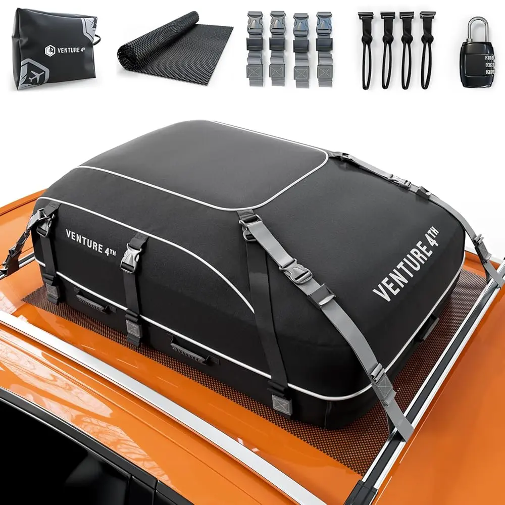 Venture 4th Waterproof Rooftop Cargo Carrier With Tie-Down Straps - Fits Most Cars