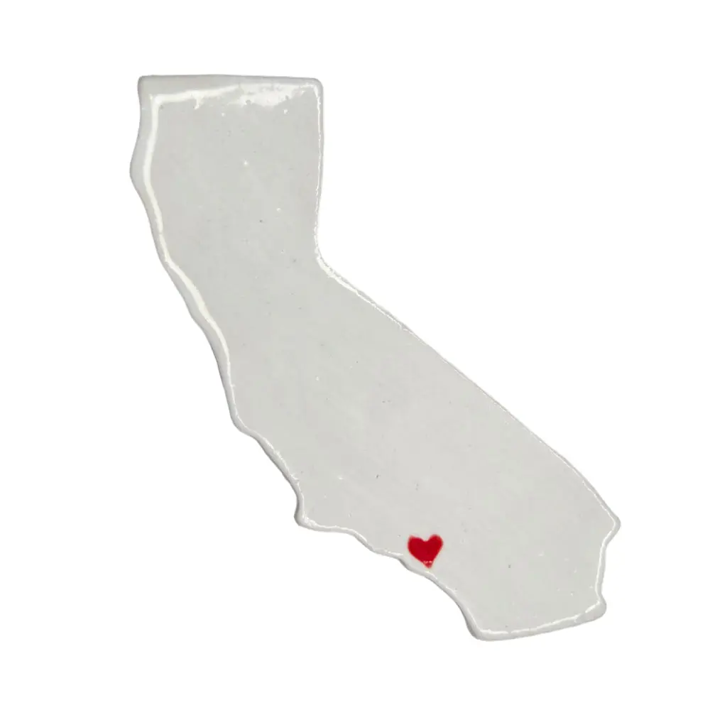 Los Angeles Ceramic Magnet - Handmade LA Souvenir White with Heart Design