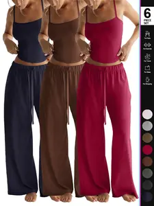 Women's Four-Season Two-Piece Set, Strapless Vest Top & Wide-Leg Pants, Casual Loose-Fit Comfortable with Pockets