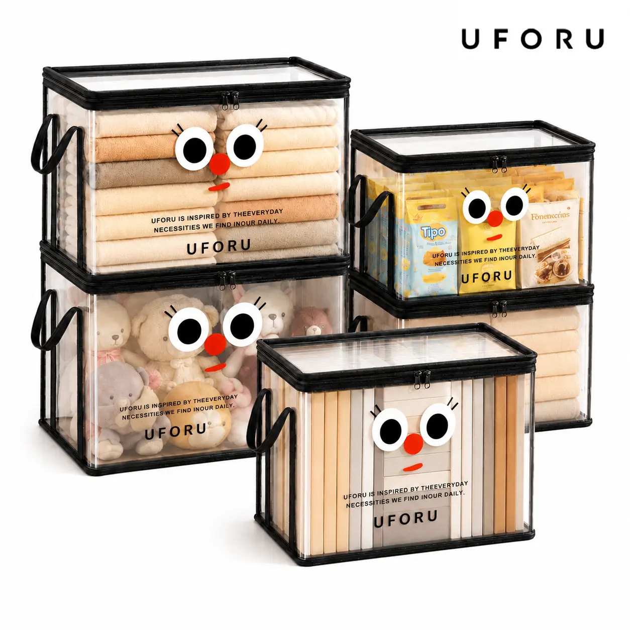 UFORU 2-Pack Student Book Storage Boxes, 13.39 x 9.84 x 9.84 in Transparent PVC Foldable Storage Organizer Bags for Dolls, Books & Classroom Home Organization #SummerWins #DFYD