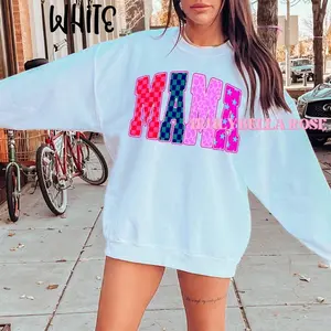 Mama pink checkered mix pattern sweatshirt l Mama Sweatshirt