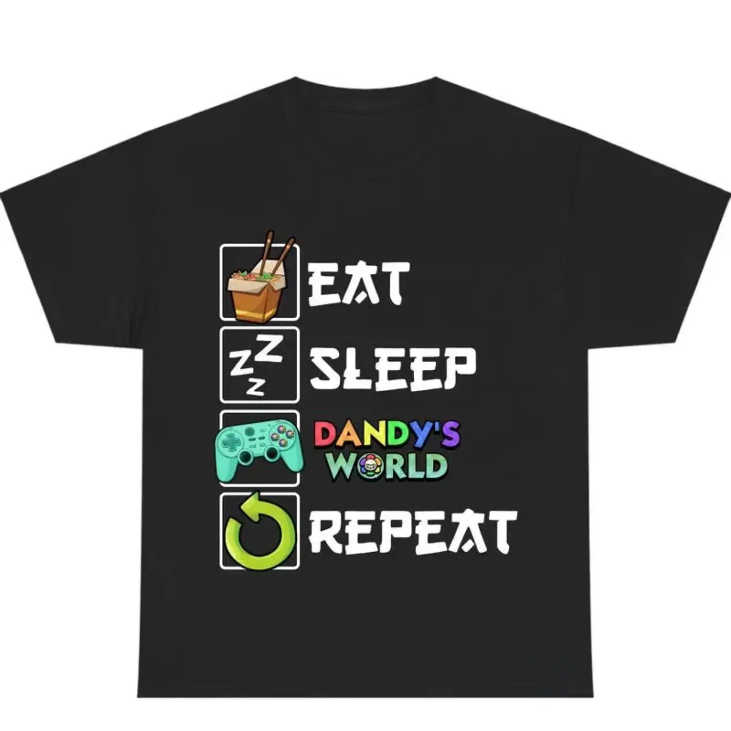 Eat Sleep Dandy's World Repeat Shirt, Funny Gaming Quote Meme Graphic Tee, 100% Cotton Adult Unisex Short Sleeve, Ships from USA