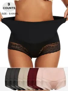 Women's High Waist Lace Breathable Underwear Panty, Solid Color Sexy & Elegant Briefs For Daily Wear All Season, Multiple Sizes S-XXXXL