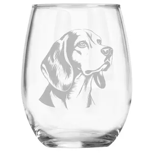 Beagle Breed Themed Engraved Stemless Wine Glass, Unique Pet Gift for Beagle Mom/Dad, Dog Lover Gifts for Her/Him