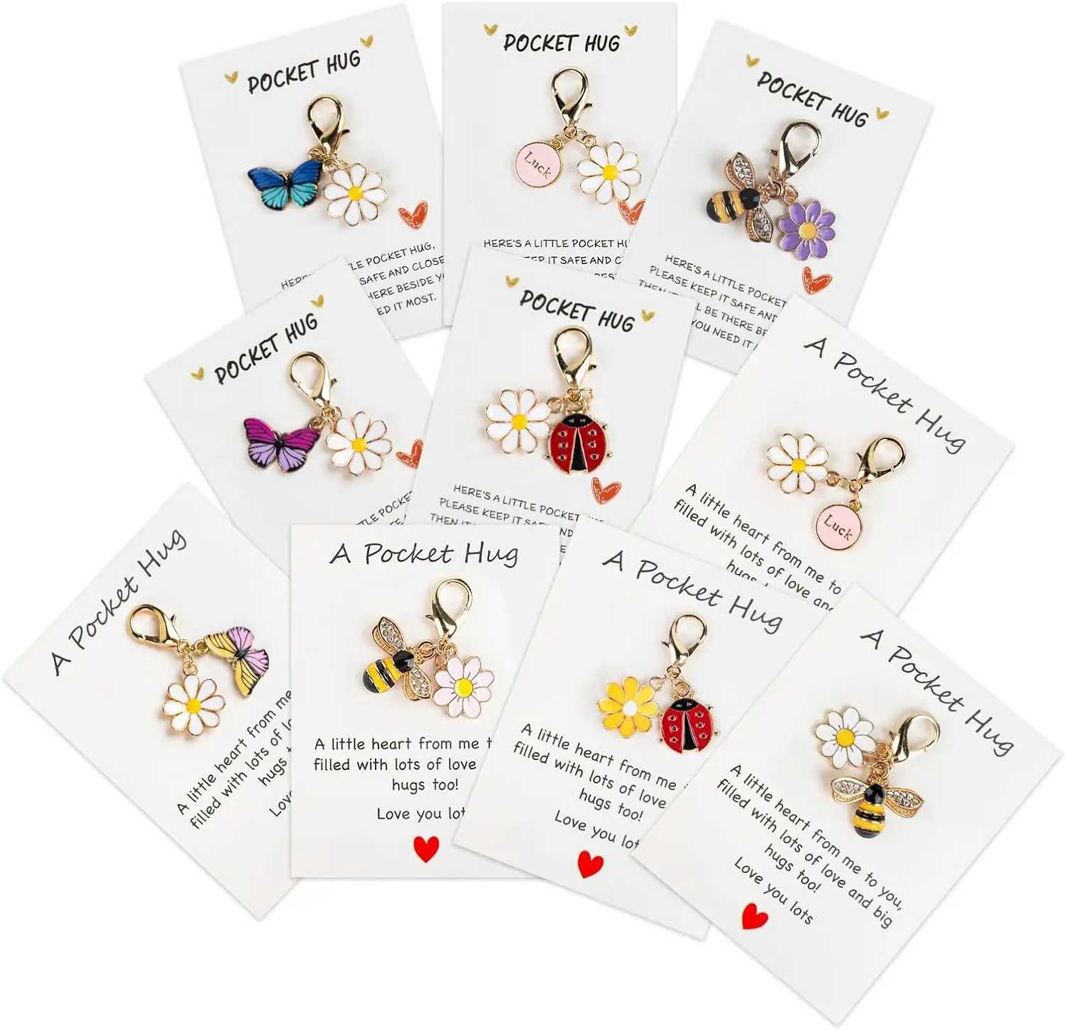 10 Sets Pocket Hug Card with Cute Mini Size Tokens, DIY Sentimental Gift for Encouragement Anxiety Relief & Emotional Support – Inspirational Keepsake for Friends Family Kids & Loved Ones