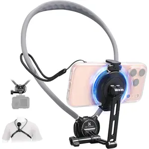 K&F CONCEPT Neck Phone Holder, 2-in-1 Magnetic & Clip-on Phone Neck Holder, POV Phone Holder, Hand Free Chest Stand Compatible with iPhone 17-12 Seires Android Phones