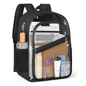 Clear PVC Backpack with 4-Layers See Through Design, Large Capacity Transparent Bookbag with Multi Pockets and Padded Straps for School, Work, Travel, Security Check and Everyday Carry