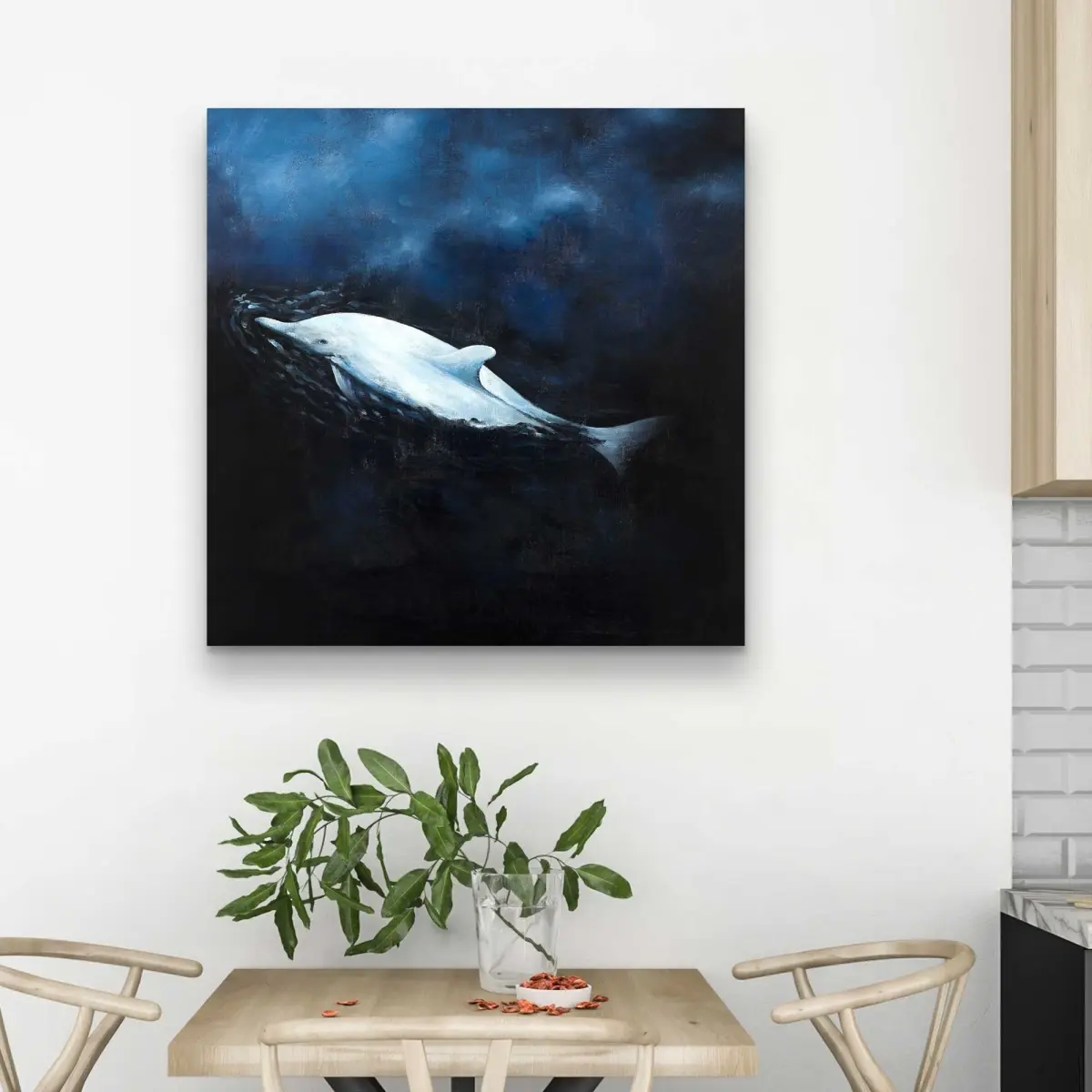 DOLPHIN 32x32in Artistic High Def Print - Swimming Dolphin Unique Decor, Serene Coastal Aquatic Wall Art, Home Decor Statement Piece, Ideal Room Gift for Tranquility, Artwork