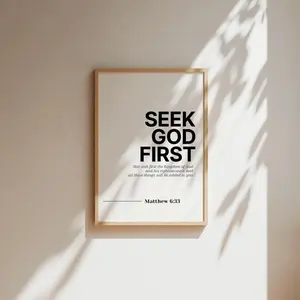 Unframe-Style Inspirational Matthew 6:33 Seek God First Bible Verse Artistic Print, Waterproof Christian Paintings, Box-Included House Decor for Kitchen & Room Decoration (Home Supplies, Posters & Prints)