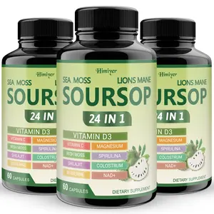 Natural Soursop Capsules - Highly Absorbable Formula 24-in-1, containing soursop leaf and fruit extracts, dietary fiber, and vitamin C. Aids digestion, promotes gut health, and is rich in antioxidants. Graviola supplement, a daily health supplement.