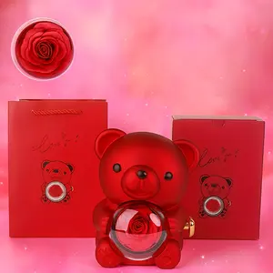 [Includes Necklace] Teddy Bear with Everlasting Rose, Preserved Rose Bear - Contains real rose, comes in beautiful gift box - Romantic gift for Mother's Day, weddings, anniversaries, Valentine's Day
