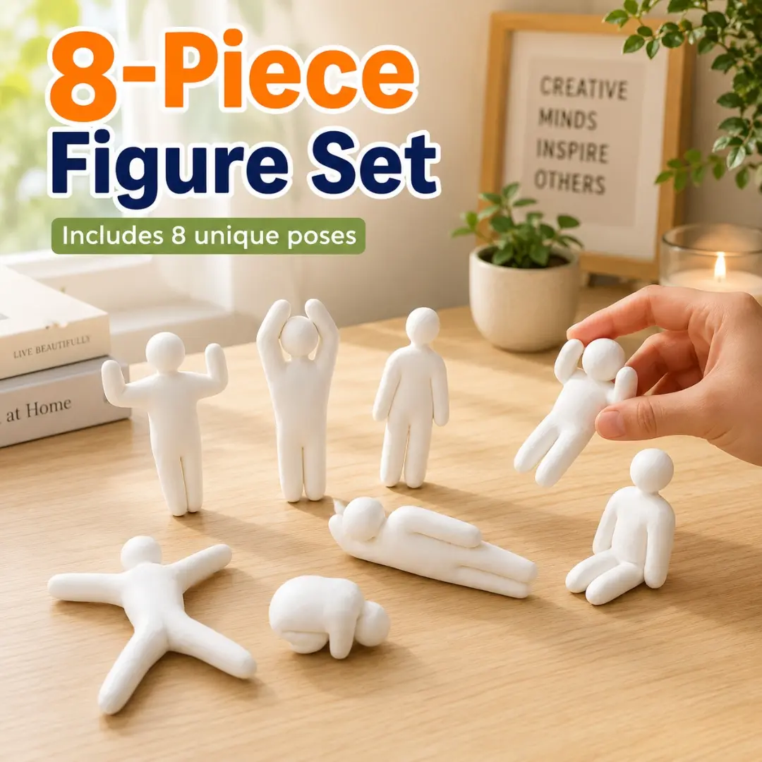 8-Piece Paintable Mini Figure Set, 8 Unique Static Poses, White-Chameleon 3D-Printed PLA DIY Craft Figures for Hide-and-Seek, Desk, Shelf & Room Decor, Gift for Kids and Adults
