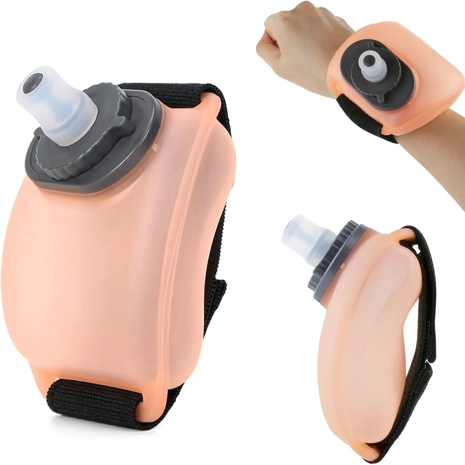 Wrist Sports Water Bottle with Adjustable Hand Strap 7 oz/200 ml Soft Silicone BPA-Free for Hydration Morning Jogging Running Climbing Hands-Free Exercise (Orange)