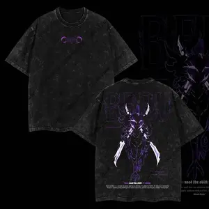 BERU Shadow Soldier T-Shirt - Sung Jin-Woo Army Solo Leveling Anime Double Printed Oversize Lightweight Acid Washed Graphic Tee Gift For Anime Fans