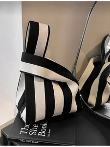 Fashion Square Bag Fashionable Handbag Casual Handheld Lightweight Portable Woven Elegant Cosmetics Storage Travel Vacation Business Sports Outdoor Work Shopping Commuter Clutch Wallet Gift for Friends Knitted Striped Pa Handbags