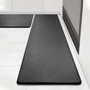Kitchen Rugs Set of 2, Non-Slip Kitchen Mats for Floor,  Cushioned Anti  Mat,  Standing Mat for Home, Office, Sink, Laundry, 17.3"x30"+17.3"x47", Black
