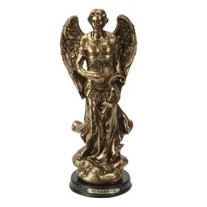 St. Gabriel Archangel Messenger from God Figurine 8 Inch Tall Wooden Base with Brass Name Plate