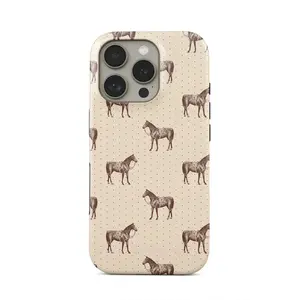 Vintage Horse Print Phone Case – Equestrian Style on Beige,durable, shock-absorbing, glossy 2-in-1 phone case, compatible with iPhone 17, 16, 15, 14, 13, 12, 11, X, Samsung and other models.Makes a great holiday gift for friends or family.