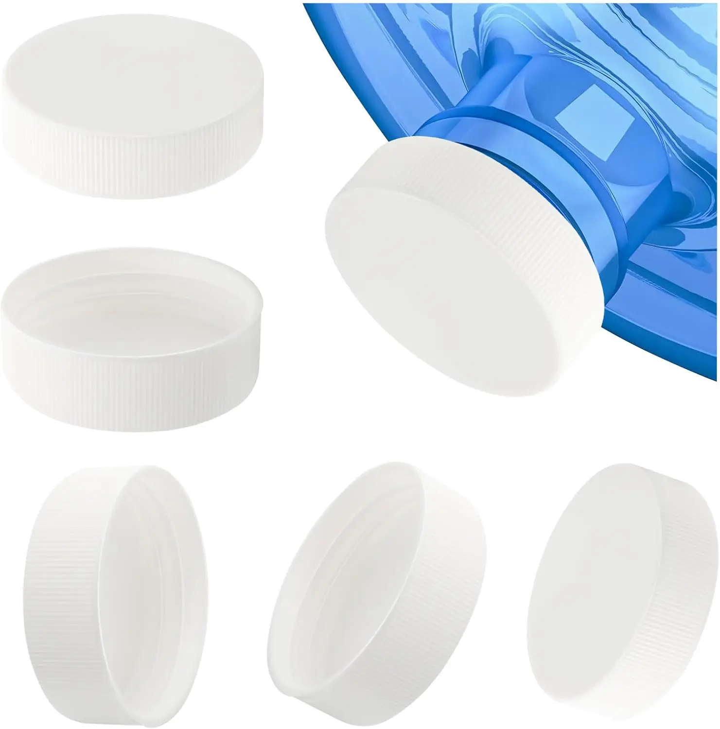 6-Pack 53mm Screw-On Water Bottle Caps with Foam Liner – Universal Fit for 5-Gallon Jugs, Leak-Proof & Durable