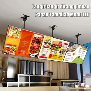 Hanging LED Menu Light Box Sign with Ceiling Mount Bracket, Horizontal & Vertical Rotatable Aluminum Frame Acrylic Backlit Poster Display, Daisy Chain Connectable Restaurant Digital Menu Board for Coffee Shop Fast Food Store Cafe Food Truck