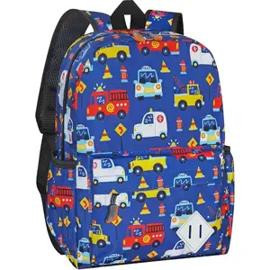 F-CPB06  Kids Backpack for Girls Boys - 15 Inch Cute Cars Little Kids Backpack Waterresistant Toddler Preschool Kindergarten School Bag for Aged 3-8, Dark Blue