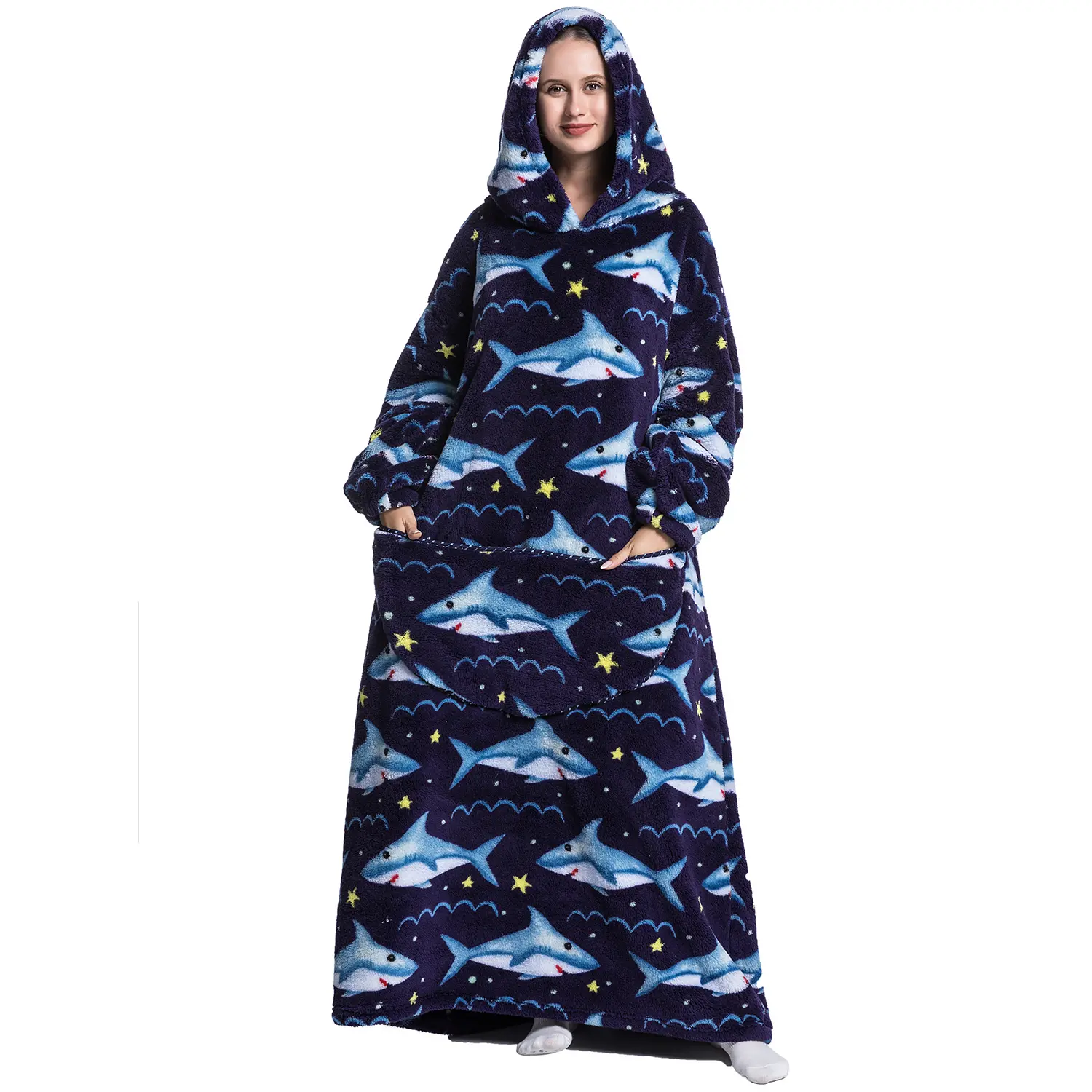 Msrlassn Oversized Cute Wearable Hoodie Blanket Nightgown Ultra Soft Sherpa Hooded Blankets Warm with Giant Pockets Halloween for Women Men Adults
