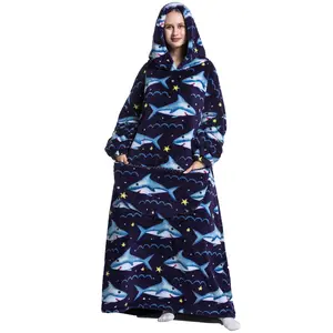 Msrlassn Oversized Cute Wearable Hoodie Blanket Nightgown Ultra Soft Sherpa Hooded Blankets Warm with Giant Pockets for Women Men Adults