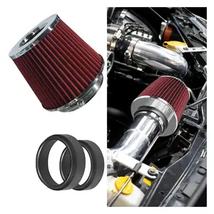 Universal Clamp-on Air Intake Filter  High Flow Closed-top Cool Cleaner 76 89 102mm Performance Round Tapered Cone Filters Washable Replacement For Car Truck (red)