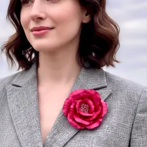 JOYJS Hot Pink Flower Brooch, Elegant Matte Satin Flower Brooch, Women Flower Brooch, Flower Pin for Suit, Bag Charm, Gift for Her