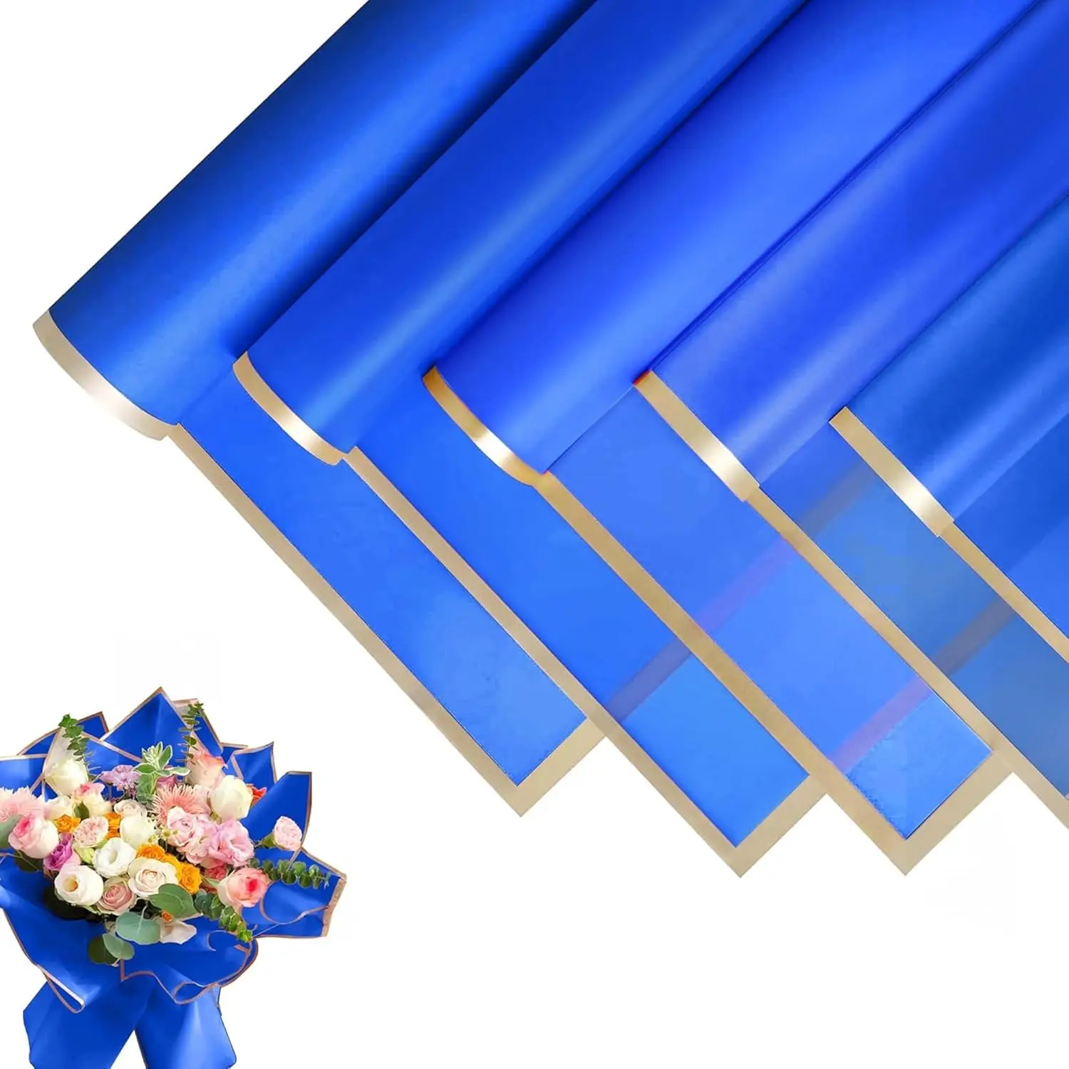 20 Sheets Flower Wrapping Paper - Flower Bouquet Wrapping Paper for DIY Crafts Packaging, Waterproof Flower Paper Wrap for Wedding, Birthday, Flower Shop (Blue, 22.8''x22.8'')