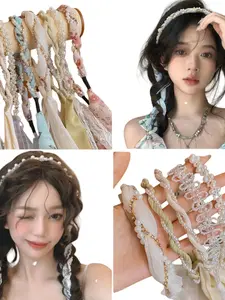 Summer Super God Braided Hair Scarf Floral Fringe Headband Ponytail Hair Tie Pearl Hair Rope Random Style
