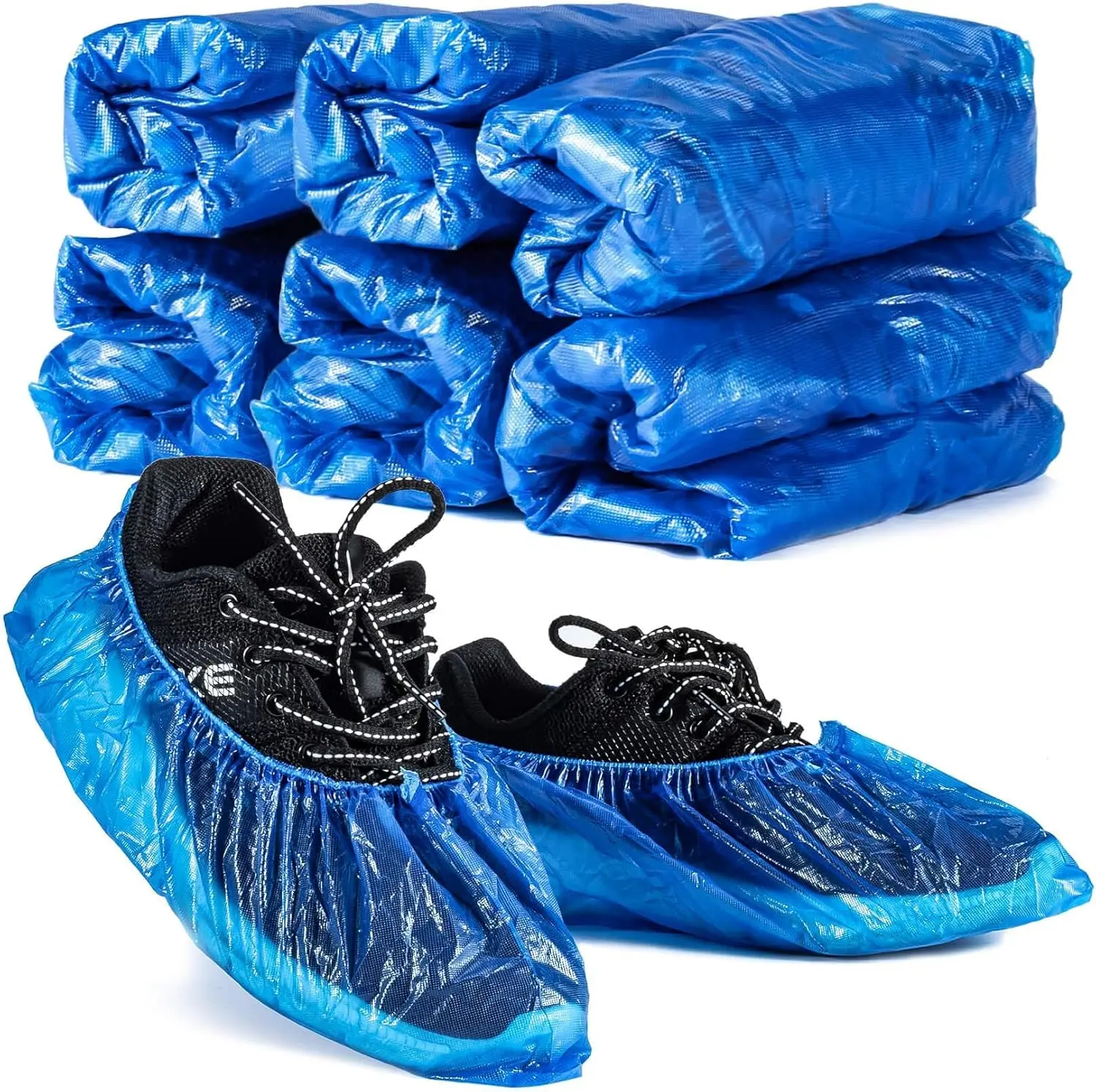 60 Pack 30 Pairs Shoe Covers Boot Covers Plastic Disposable Waterproof for Men Women Fits All Sizes of Shoes for House Cleaning Blue