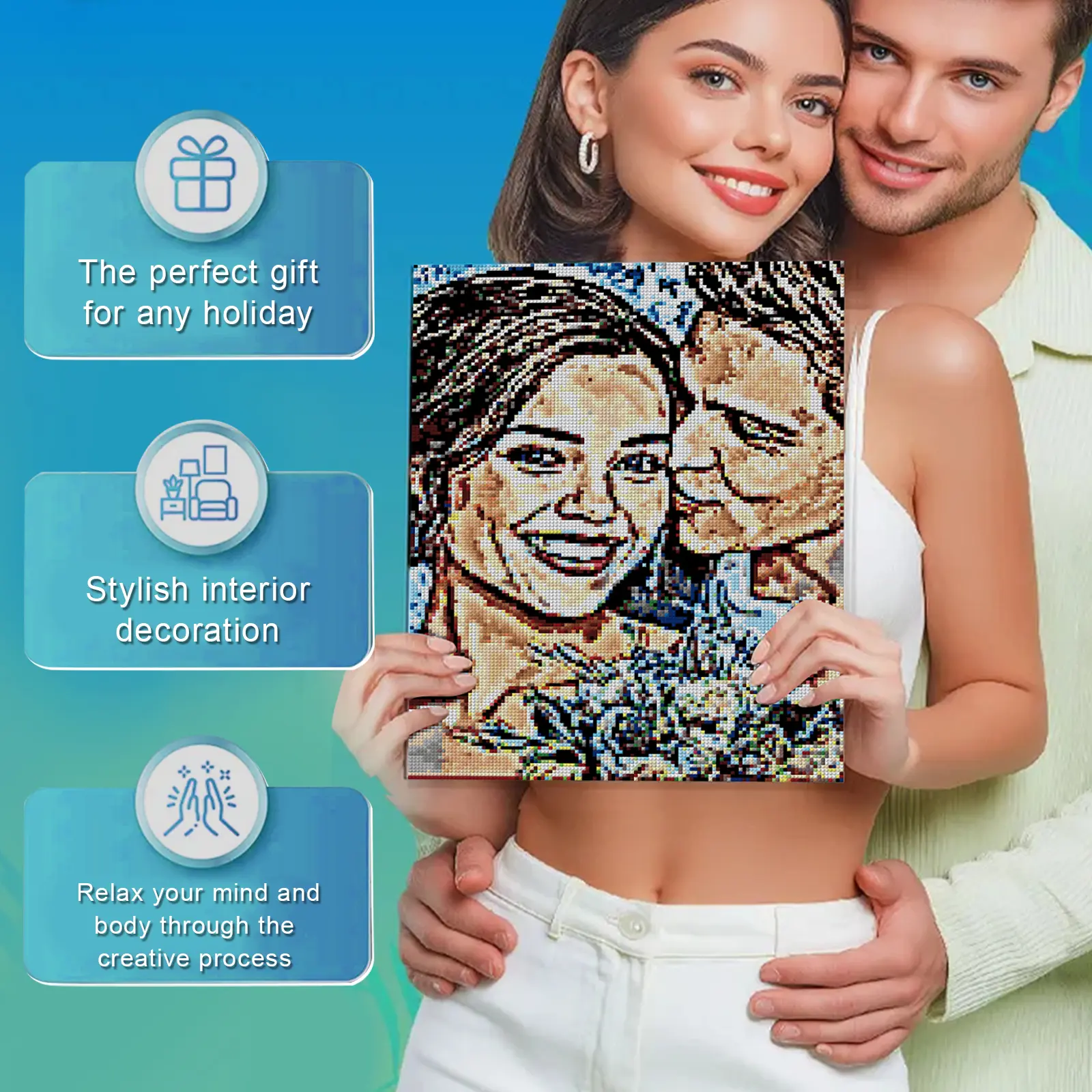 DIY Square Drill Framed Diamond Painting Kit, 30×40cm Custom Photo Full-Palette Handmade Wall Art for Birthday, Wedding Gifting