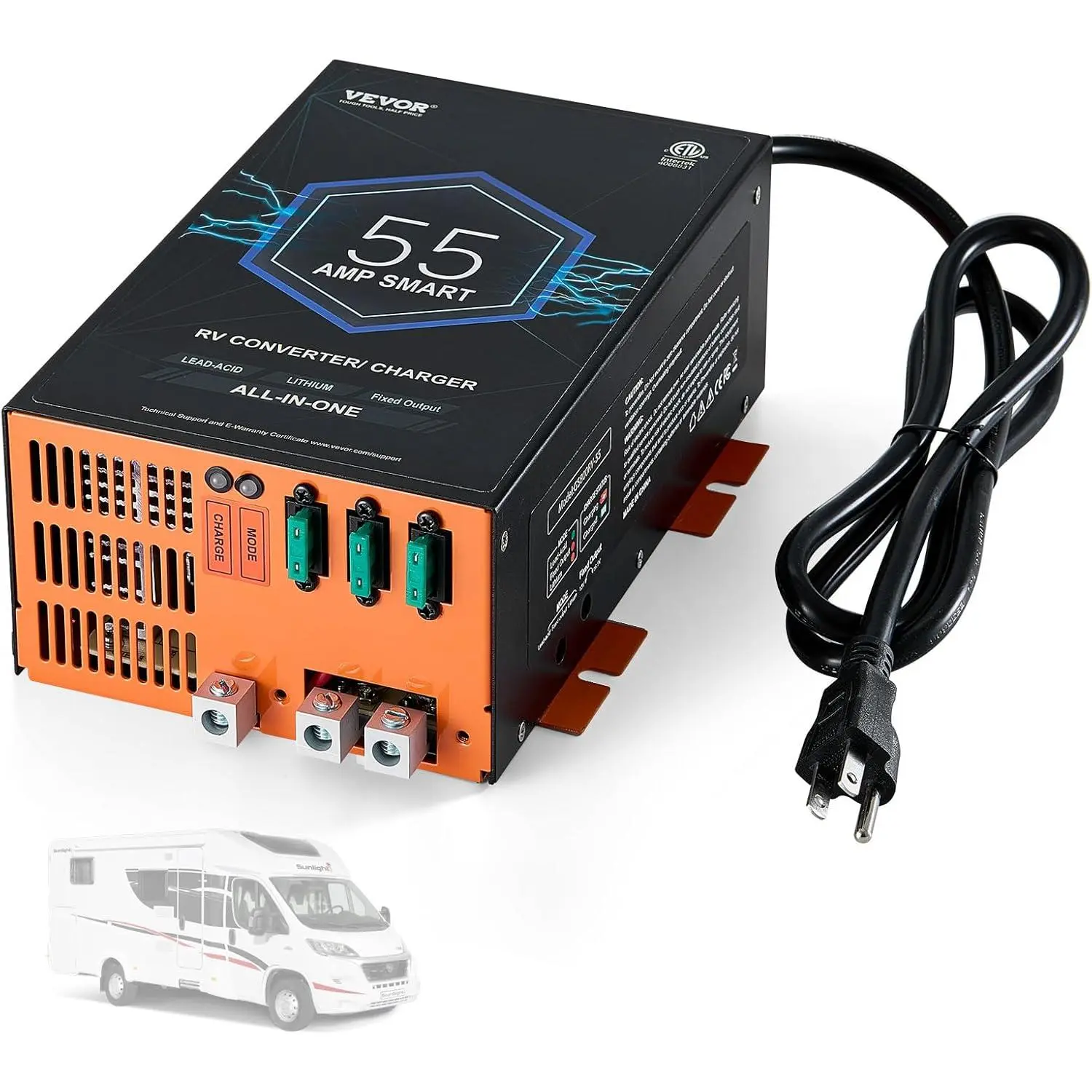 【Summerfinds】 VEVOR RV Converter, 55 Amp, 110V AC to 12V DC RV Power Converter Battery Charger with 4 Stage Smart Charging 13V to 16.5V Adjustable Operating Range, Compatible with Lithium Lead Acid Battery, ETL