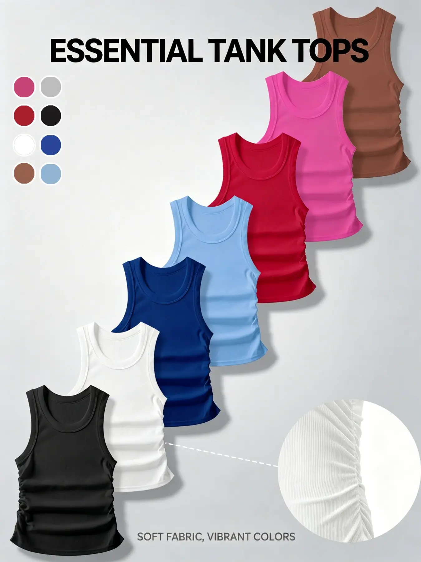 Women's Sporty Fitted Vest, Workout Vests, Breathable Comfortable Sleeveless Top, Sleeveless Sports Wear, Plain Pattern, All Seasons, No Button or Zipper, Multi-Pack, Sports Tank Top, Workout Clothing