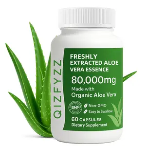 QIZFYZZ 80,000mg Aloe Vera Gel Equivalent Per Serving – Made with Organic Aloe Vera (60 Capsules) Digestive, Skin and Joint Support | Small Easy-to-Swallow Pills