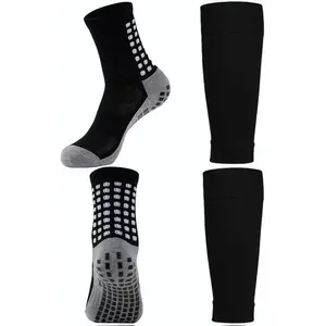 1 Set Kids Grip Soccer Socks and Shin Guard Sleeves for Age 7-14 Youth Boys Children Football Basketball Training