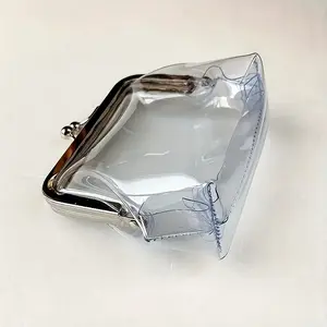1pc Vintage Transparent PVC Coin Purse Wallet, Portable Mini Waterproof Cosmetic Storage Bag, Travel Makeup Bag, Makeup Pouch For Girls Women, Transparent Vanity Bag, Travel Cosmetic Bags