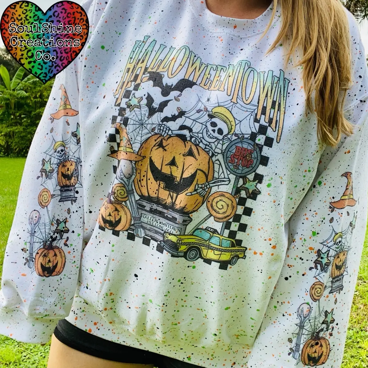 Halloween Town Splatter Sweatshirt -Unisex Sweater-Sublimation Print
