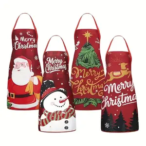 Fun Christmas Apron Set, Adjustable Kitchen Chef Cooking Apron with Pockets, Cute Santa Baking Apron, Novelty Cooking Aprons, Christmas Party Gift