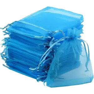 50 count Organza Bags 3.54''x4.33''(9x11cm) Satin Drawstring Organza Pouch Wedding Party Favor  Bag  Watch Bags-Aqua Blue