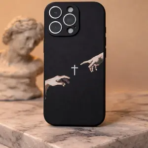 Minimal Faith Art iPhone Case, Black Matte Christian Cross Phone Case for iPhone 15/16/17