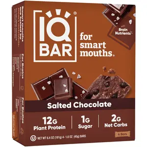 IQBAR Salted Chocolate Protein Bars Plant Protein Snack Bars with Low Sugar & Low Net Carbs, Gluten Free Chocolate Nutrition Bars, 4 Count