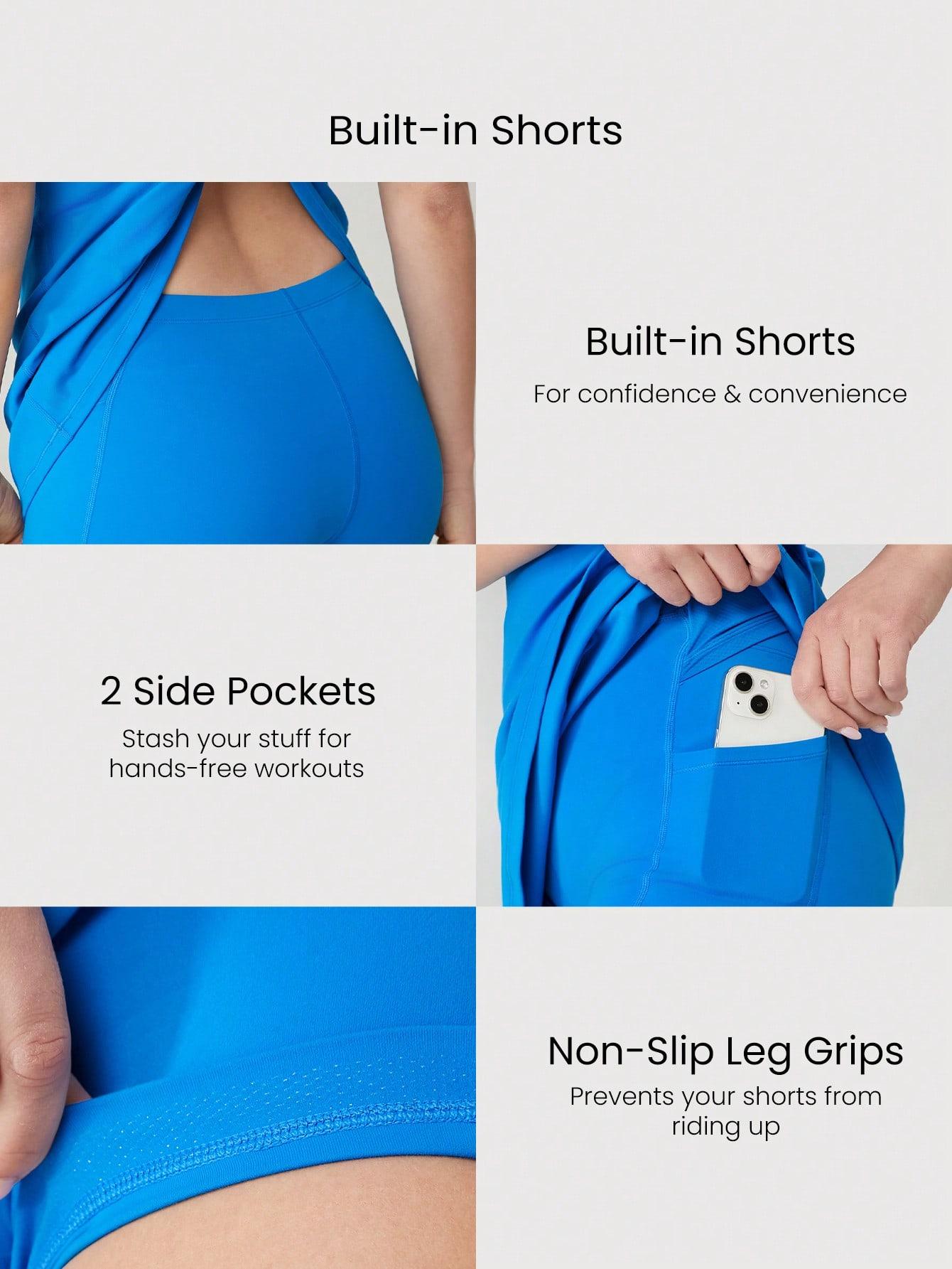 GLOWMODE FeatherFit-Air Peekaboo Strappy Dress With Built-In Anti-Slip Shorts Low Impact Yoga Summer Dress Quick Dry Moisture Wicking