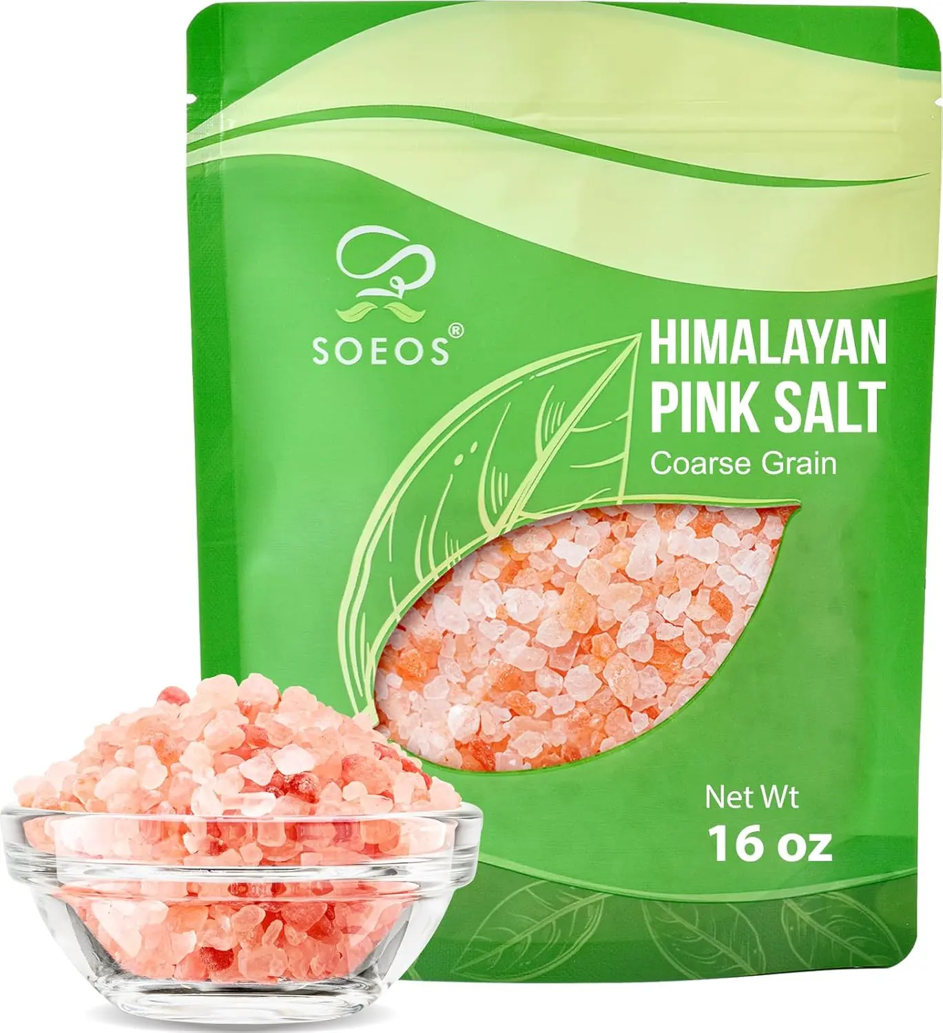 Soeos Himalayan Pink Salt Coarse Grain, 16 oz (1 Pound), Pink Himalayan Sea Salt, Rock Salt for Grinder Refill