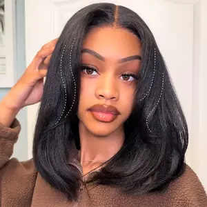 【Upgraded】Nadula Yaki Straight Put On & Go Human Hair Glueless Wig With Drawstring Bob Style 13x4 7x5 Pre-Cut Lace & Natural Scalp Summervibes TikTokShopStockUp