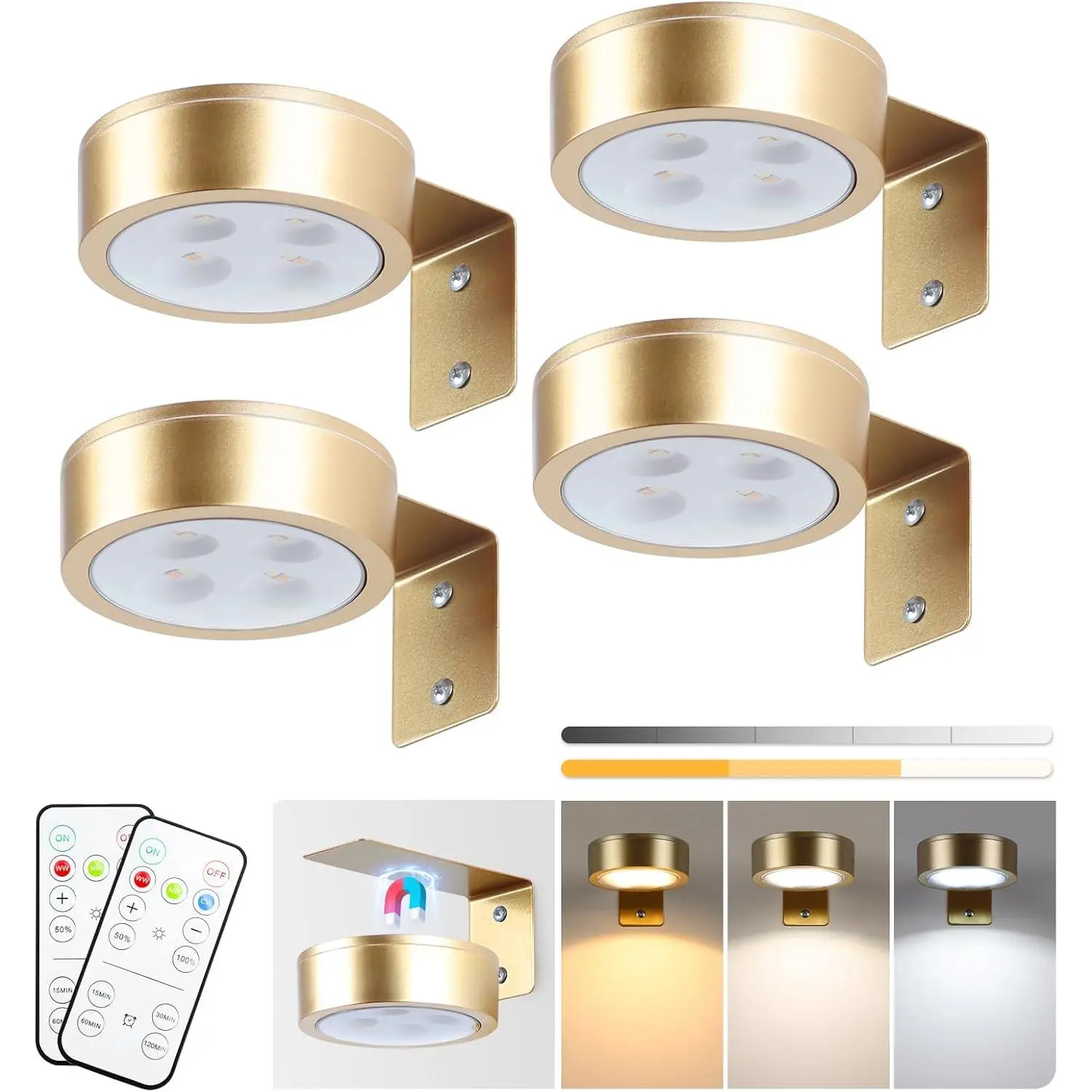 4-Pack Picture Light  Operated Painting Lights for Wall,  LED Display Art Light with Remote, Dimmable and Timer Portrait Light for Art Frame Artworking, Wall Decor Puck Light